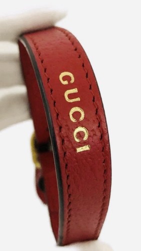 Vintage GUCCI Red Leather Pet Dog Collar Gold Logo Buckle XS Small 10.2” Italy