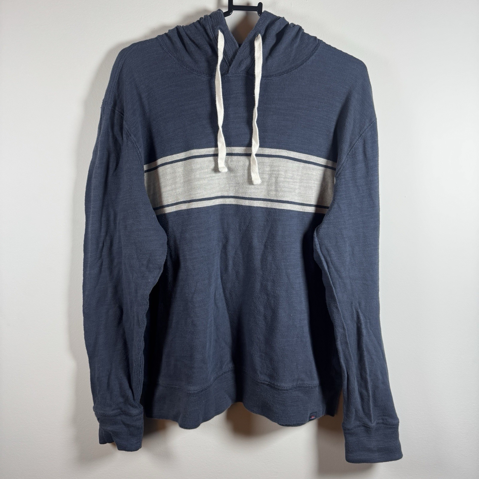 Faherty Hoodie Mens Large Blue Organic Cotton Stripe Pullover Lightweight