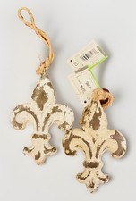 New Sullivans OR5044 distressed white fleur-de-lis hanging ornament Set of 2