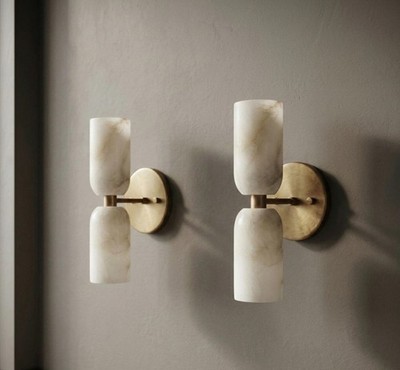 Handmade Double Cylinder Alabaster Marble Wall Sconce | Mid-Century Lighting