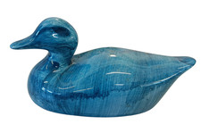 Vintage glasierter Keramik Stockente blau Deko Enten Tierfigur Tischdeko
