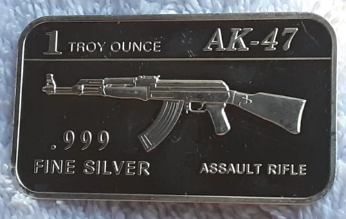 *AK-47 ASSAULT RIFLE* 1oz .999 Fine Silver Art Bar