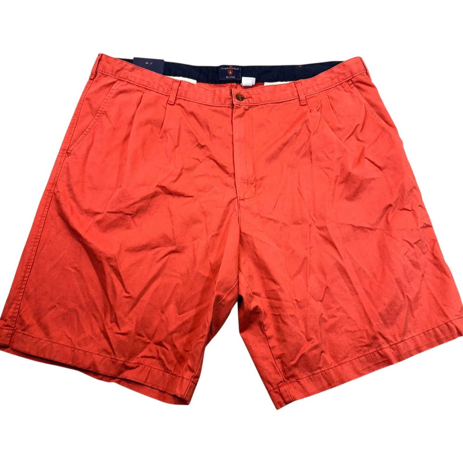 Saldlebred Men's Size 44 Big & Tall Red Coral Pleated Chino Shorts - NEW