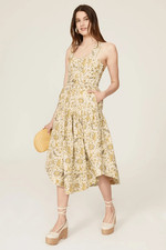 Ulla Johnson Enzo Cotton Floral Dress in Yellow Beige Size 6