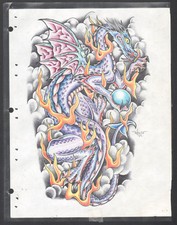 Original Hand-Drawn Tattoo Prison Art Wolfe 2000 Outsider Art Chinese Dragon