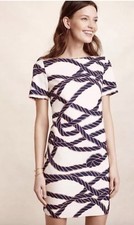 NWT Anthropologie Maeve Nautical Rope Print Bow-Back Shift Mini Dress Size 0