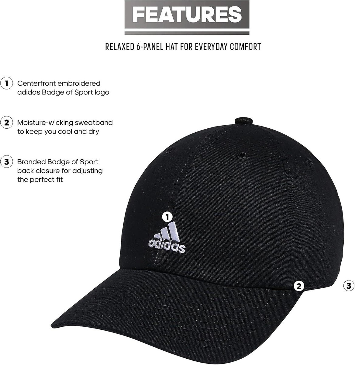 adidas Saturday Relaxed Adjustable Cap One Size, Black/White  display picture 1