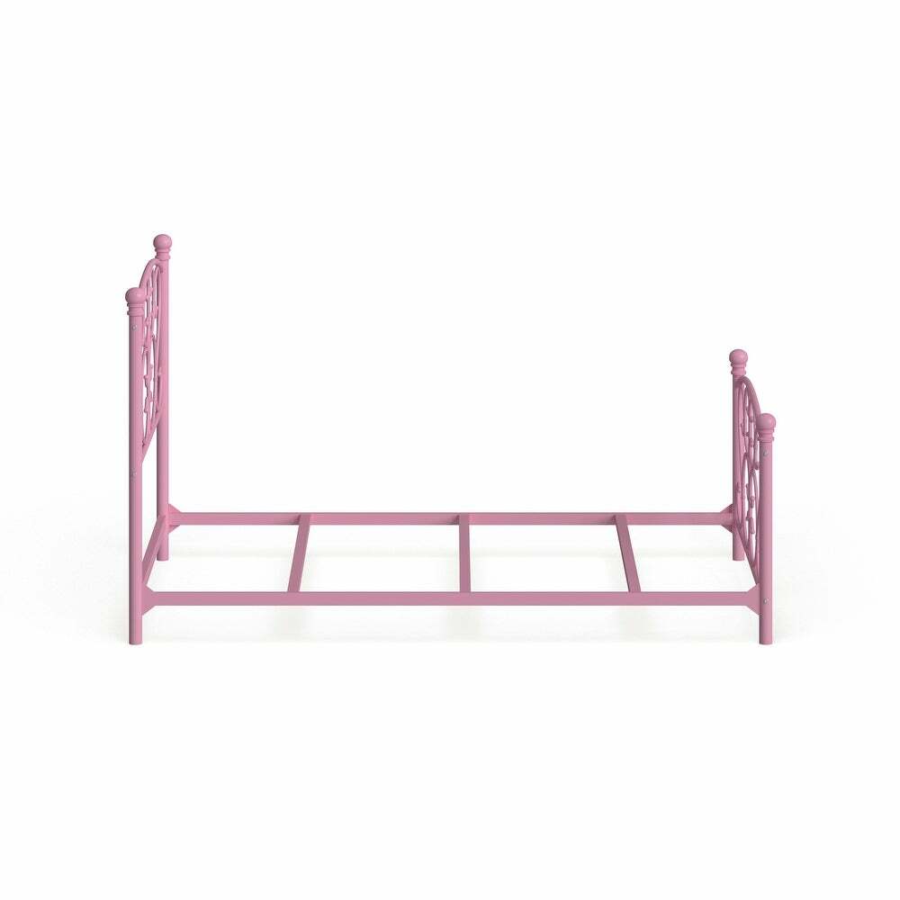 Girls White Twin Size Metal Scroll Bed Frame Princess Headboard