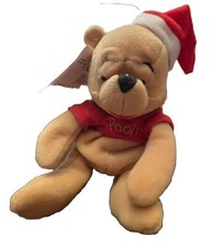 Winnie The Pooh Bear Bean Stuffed Plush Santa Hat/Shirt Disney Store 7  NWT