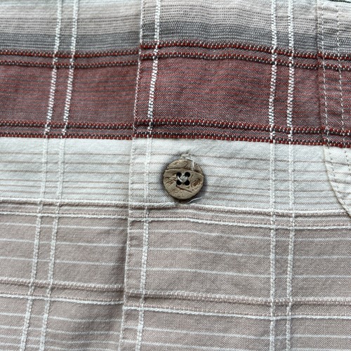 Camicia uomo Orvis vintage cotone testurizzato con bottoni beige verde rosso taglia XL - Foto 7 di 13