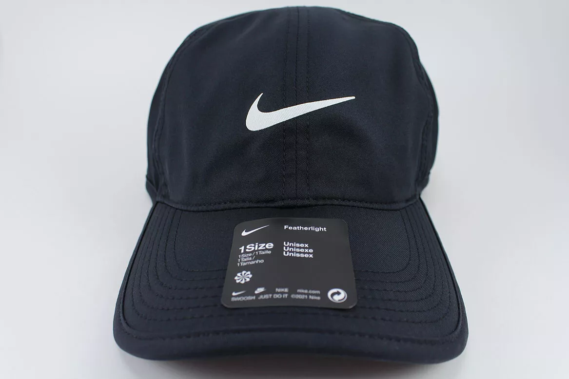 NIKE FEATHERLIGHT ADJUSTABLE CAP HAT BLACK DRI-FIT RUNNING TRAINING ADULT  NEW