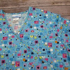 SB Scrubs Medium Scrub Top Love Geometric Blue