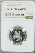 1967 AUSTRIA SILVER 5 SCHILLING STALLION RIDER NGC PF 67 ULTRA CAMEO TOP POP 1