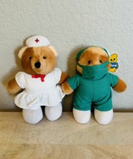 Vintage 1985 Dakin Bear Low Of 2 Doctor and Nurse 8 Plush Teddy Bears