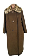 Town And Country Womens Vintage 50s 60s Leopard fur neck collared Swing Coat