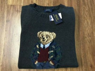 POLO RALPH LAUREN TOGGLE BEAR SWEATER GRAY KNIT 2019 LARGE OG