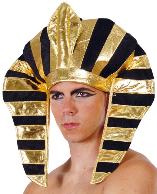 Mens Pharaoh Black Gold Egyptian Headdress Fancy Dress Costume Outfit