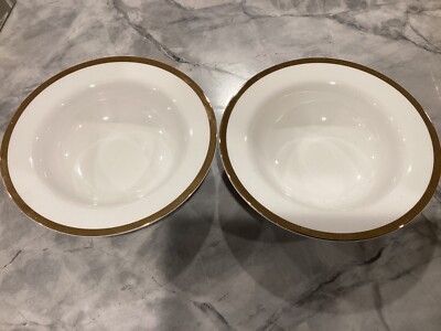 2-Pier Gold Band White Rimmed Soup/Pasta Bowls 5/8” UK