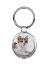 Cat : Gift Round Keychain Cute Animal Kitten Funny Friend Birthday