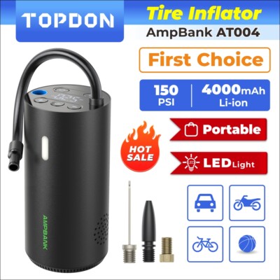 4000mAh 150 PSI Air Compressor Tire Inflator Fits Car Moto Bike Tires Portable
