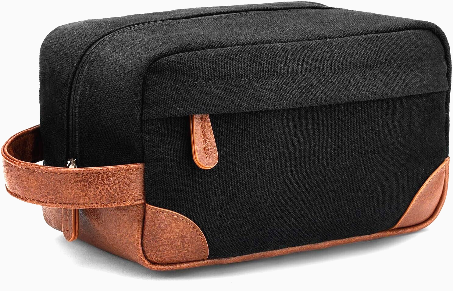 Hanging Water-Resistant Canvas Toiletry Bag for Men - Black Dopp Kit-image