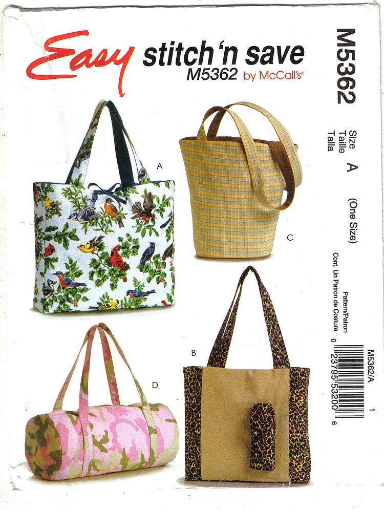 McCall's Pattern M5438 Tote Bags in 3 Styles Duffle Bag Uncut