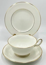 WEDGWOOD GOLD TRIMMED TRIO: PLATE, CUP, SAUCER; OLDER MARK; PEONY CUP; XLNT COND