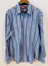 Wrangler Mens XL Authentic Western Shirt Pearl Snap Blue Striped Button Up EUC