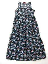 Sostanza Rayon Stretch Black Pink Green Floral Button Down Maxi Tank Sun Dress S