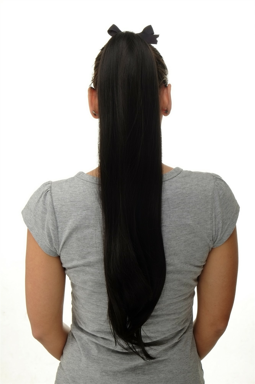 Hairpiece Ponytail Comb & Band Long Smooth Dark Brown 65Cm D13001