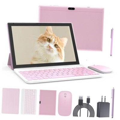 ZZB Tablet 2 in 1 Tablets 10 inch Android 12 Tablet Set with Keyboard 2in1 pink