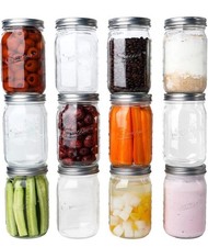 Wide Mouth Mason Jars 32 oz/Quart with Airtight Lids and Bands 12 Pack-New!