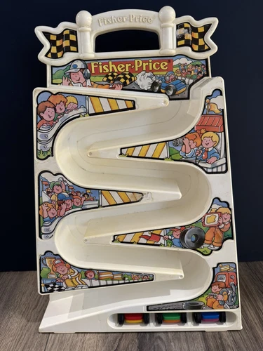 Vintage 1991 Fisher Price Tumbling Racers Vertical Race Track & Original 3 Cars