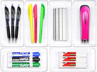 6 Pack Clear Desk Drawer Organiser Plastic Tray, 16 X 8 Cm | Storage Bins for Ma