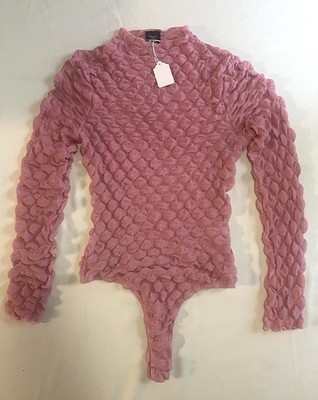 Blanc Clothing Bubble Knit Popcorn Thong Bodysuit M Top Pink Retro Barbie Fairy
