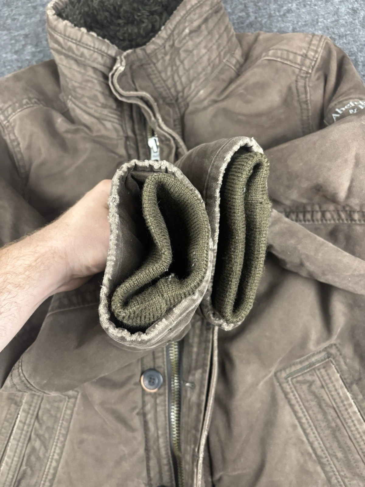 Abercrombie & Fitch Adirondack Jacket Canvas Fur Lined Brown Fade Vintage Mens L - product detail image 3