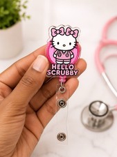 Hello Kitty Inspired Nurse Badge Reel Cute Retractable ID Holder