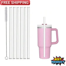 6/12Pcs Reusable Plastic Straws Replacement Straw For 40/30 OZ Tumbler w/Brush