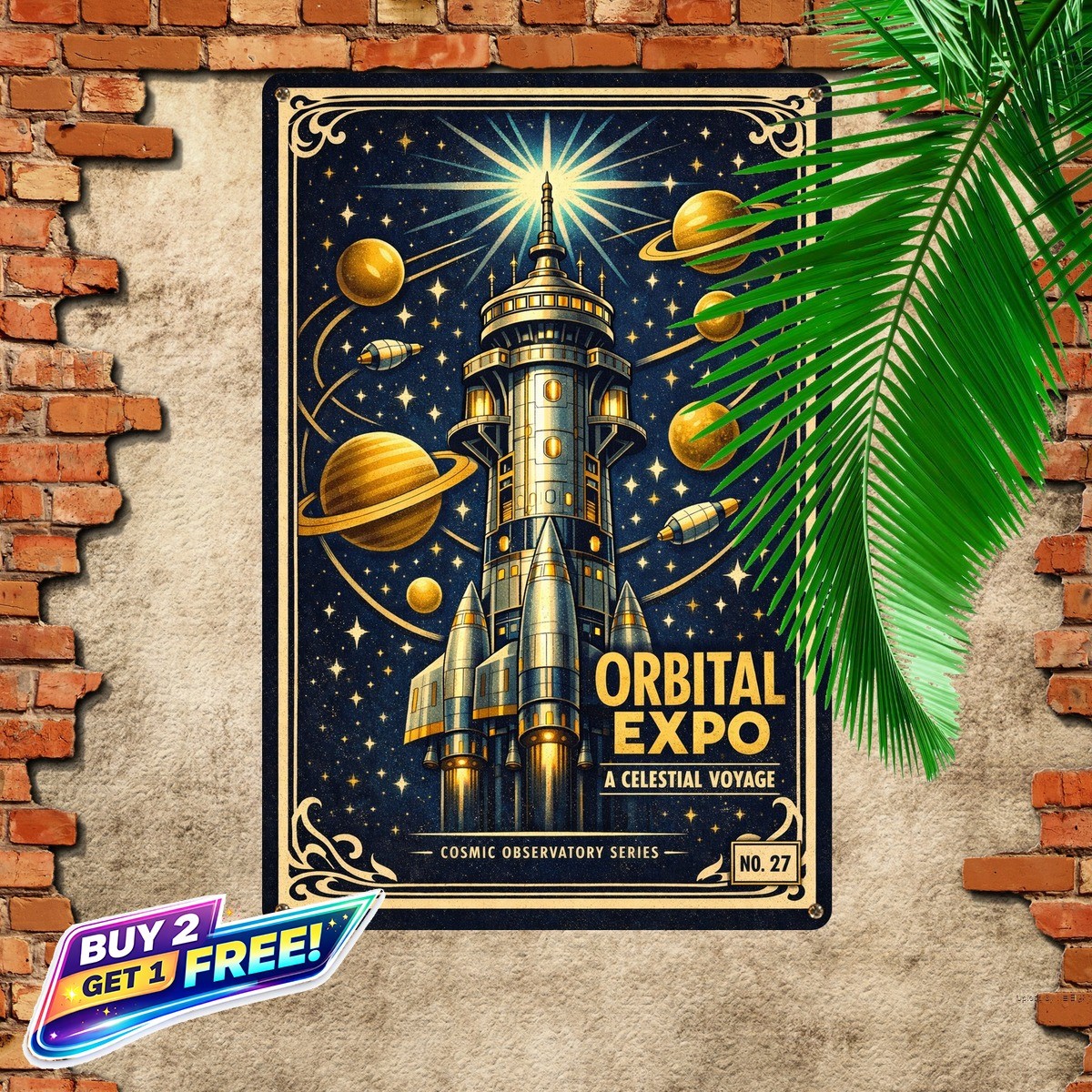 Orbital Planet Rings Retro Futurist Space Metal Art Sign