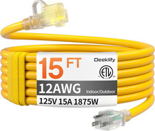 12AWG 15 FT Heavy Duty Outdoor Extension Cord Waterproof with Lighted End, 12 Ga