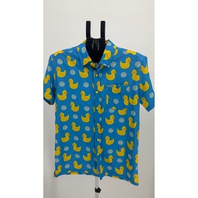 Retro Rifle Killer Duck Button Down Shirt M Novelty Print Short Sleeve Menswear