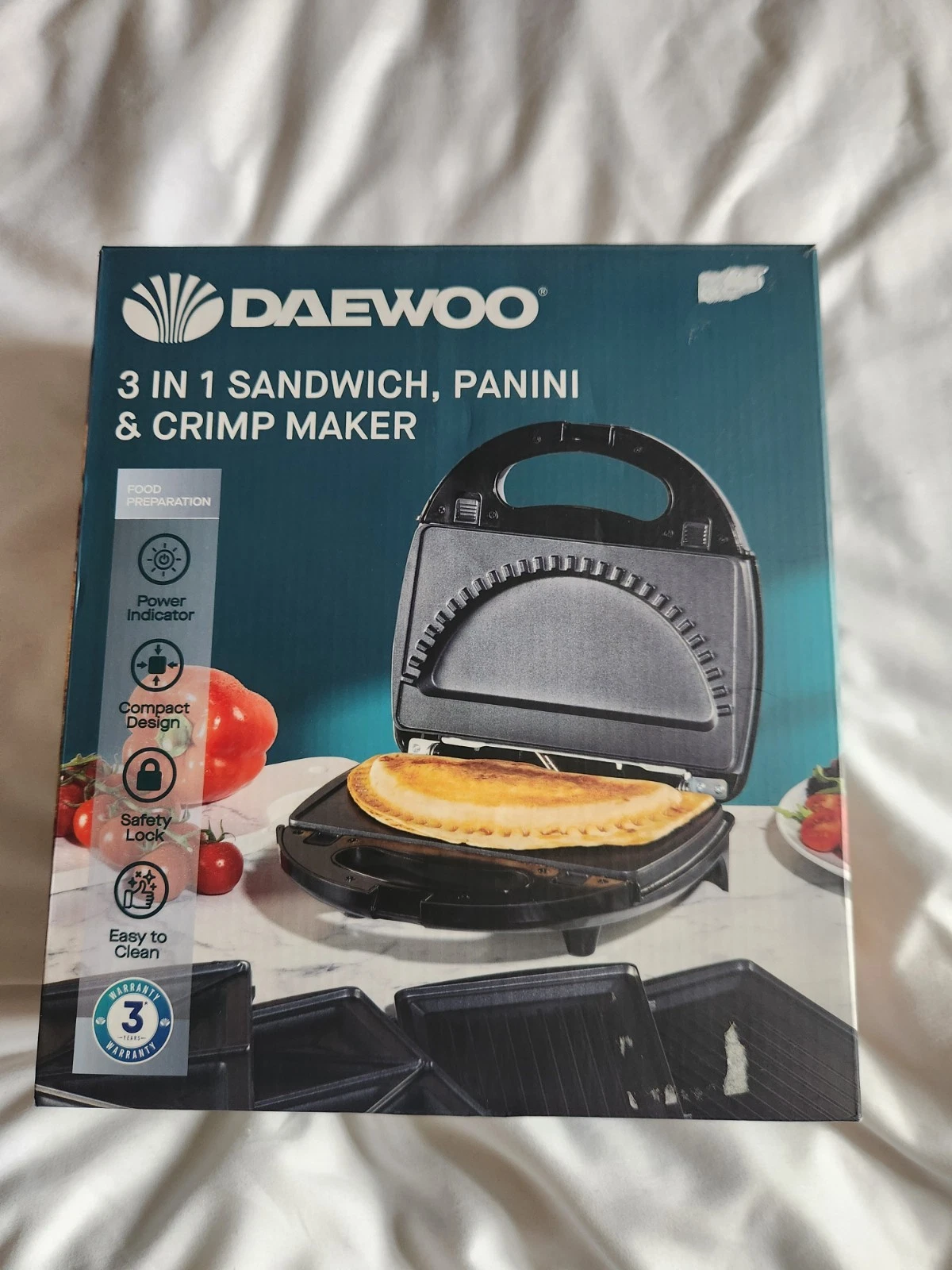 Daewoo 3-in-1 Panini Press Crimp & Sandwich Toastie Maker Crimper -SDA2759GE