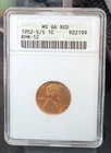 1952-S/S ANACS MS66RD Lincoln Cent   Old soapbox holder