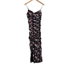 DIANE VON FURSTENBURG Lester Dress SIZE Large Harlow Black floral Midi Ruched