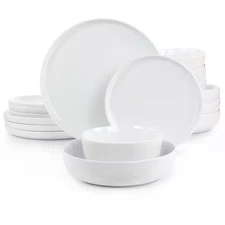 White Deco 16-Piece Fine Ceramic Dinnerware Set in White Service for 4