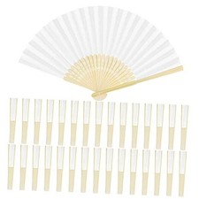 Pieces Paper Folding Fans Bamboo Handheld Fans Paper Folded Fans for 30 White