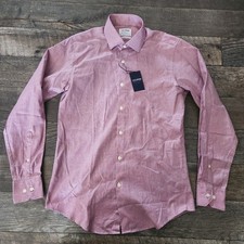 TM Lewin Shirt Men  s 16/35 Super Fitted Burgondy Geometric Check Button Up NWT