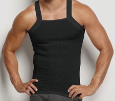 2Xist Men's Black Square Cut Cotton Ribbed Tagless Undershirt Tank Top Size XL