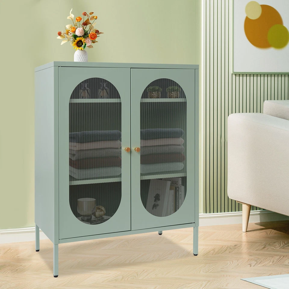 Accent Storage Cabinet with Glass Doors Decorative Cabinet Buffet & Sideboard - Image 4 of 4