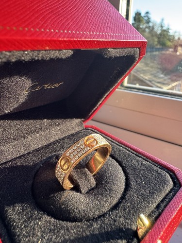 Cartier 18k Rose Gold Pave Diamond Love Ring size 62